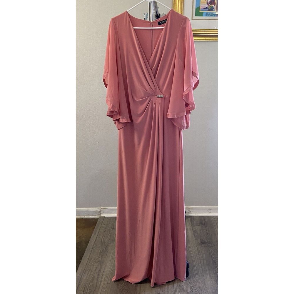 NWT Lauren Ralph Lauren Chiffon Full Length Dress Desert Rose Wedding /Formal